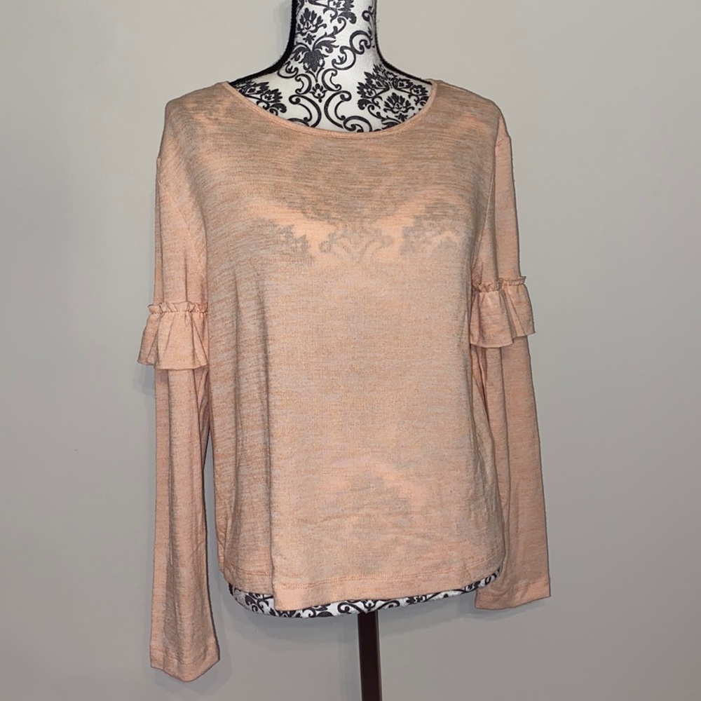 14th and Union peach long sleeve ruffled shirt